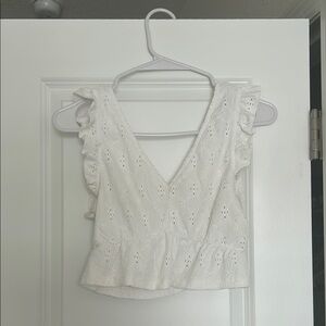 Pull&Bear White Eyelet Ruffle Crop Top